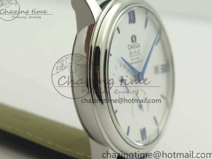 0218 Fashionable De Ville Prestige Real Power Reserve SS TW 1:1 Best Edition White Dial Blue Markers On Leather Strap A 8094